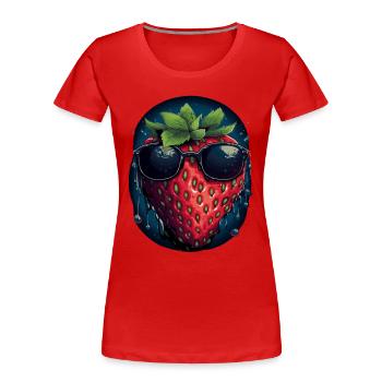 Lustige Erdbeere mit Sonnenbrille Frucht Tropisch - Frauen Premium Bio T-Shirt - Rot - Vorne - Mia (176cm)