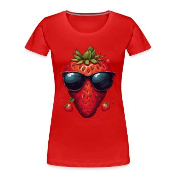 Lustige Erdbeere mit Sonnenbrille Frucht Tropisch - Frauen Premium Bio T-Shirt - Rot - Vorne - Mia (176cm)