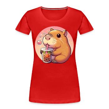 Capybara genießt Bubble Tea - Frauen Premium Bio T-Shirt - Rot - Vorne - Mia (176cm)
