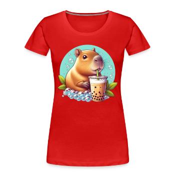 Capybara aime le thé à bulles - T-shirt bio Premium Femme - rouge - Devant - Mia (176cm)