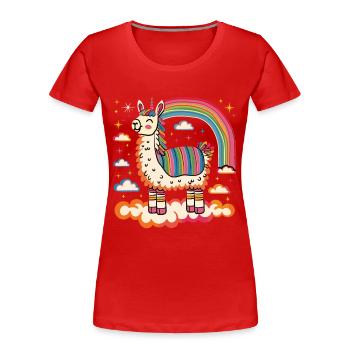 Flippiges Alpaka mit bunten Regenbogen-Streifen - Frauen Premium Bio T-Shirt - Rot - Vorne - Mia (176cm)