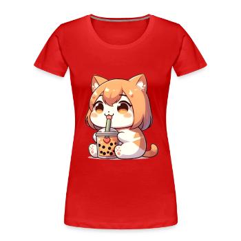Thé à bulles de chat anime - T-shirt bio Premium Femme - rouge - Devant - Mia (176cm)
