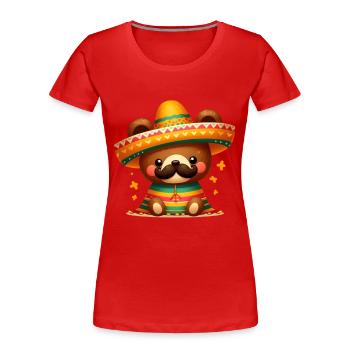 Cinco de Mayo Bär mit Schnurrbart - Frauen Premium Bio T-Shirt - Rot - Vorne - Mia (176cm)