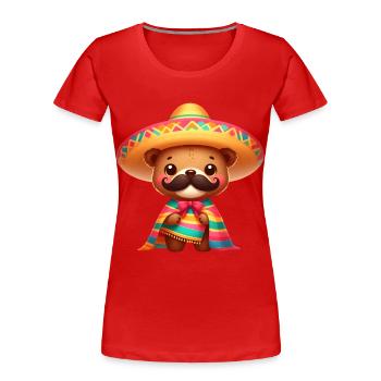 Cinco de Mayo Bär mit Schnurrbart - Frauen Premium Bio T-Shirt - Rot - Vorne - Mia (176cm)
