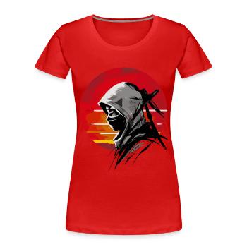 Mysteriöser Ninja-Krieger roten Sonnenuntergang - Frauen Premium Bio T-Shirt - Rot - Vorne - Mia (176cm)