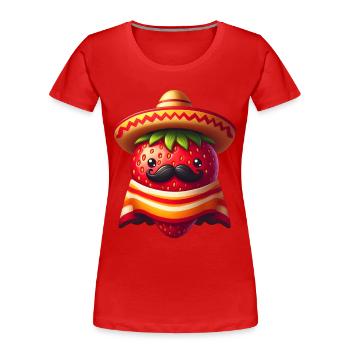 Cinco de Mayo Erdbeere mit Schnurrbart - Frauen Premium Bio T-Shirt - Rot - Vorne - Mia (176cm)