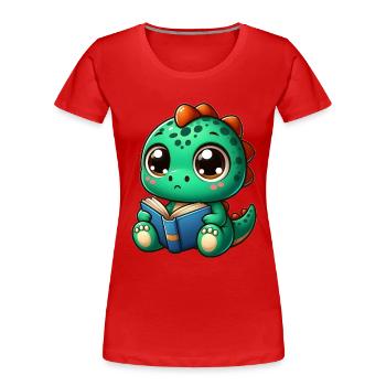 Dino liest ein Buch - Frauen Premium Bio T-Shirt - Rot - Vorne - Mia (176cm)
