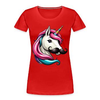 Einhorn mit Schnurrbart - Frauen Premium Bio T-Shirt - Rot - Vorne - Mia (176cm)