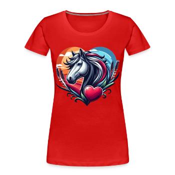 Tête de cheval coeur amoureux des chevaux - T-shirt bio Premium Femme - rouge - Devant - Mia (176cm)