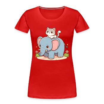 Katze reitet Elefant - Frauen Premium Bio T-Shirt - Rot - Vorne - Mia (176cm)