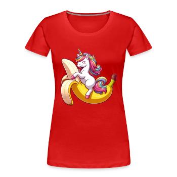 Einhorn auf Banane - Frauen Premium Bio T-Shirt - Rot - Vorne - Mia (176cm)