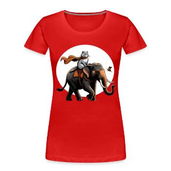 Stolze Katze reitet auf Elefant - Frauen Premium Bio T-Shirt - Rot - Vorne - Mia (176cm)