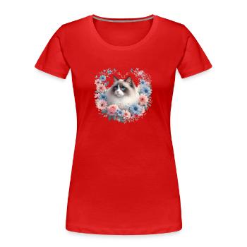 Ragdoll Katze mit Blumenhintergrund - Frauen Premium Bio T-Shirt - Rot - Vorne - Mia (176cm)