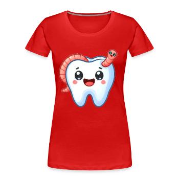 Lustiger Zahn mit Wurm - Frauen Premium Bio T-Shirt - Rot - Vorne - Mia (176cm)