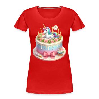 Einhorn auf Geburtstagstorte - Frauen Premium Bio T-Shirt - Rot - Vorne - Mia (176cm)