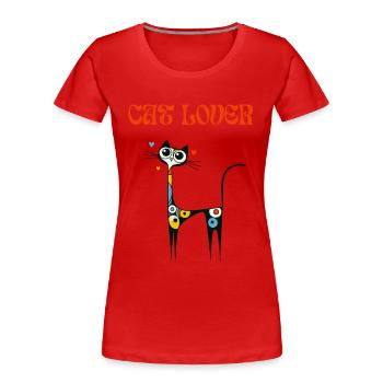Cat Lover Katze Miró Kunst Malen Katzendame Lustig - Frauen Premium Bio T-Shirt - Rot - Vorne - Mia (176cm)