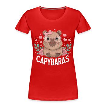 Capybara mignon avec des cœurs et des lunettes, Capybaras - T-shirt bio Premium Femme - rouge - Devant - Mia (176cm)