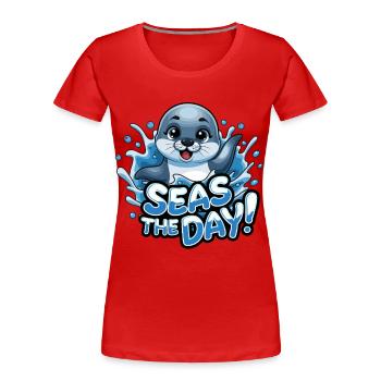 Experience the day with a cheerful seal - - Women's Premium Organic T-Shirt - red - Front - Mia (176cm)