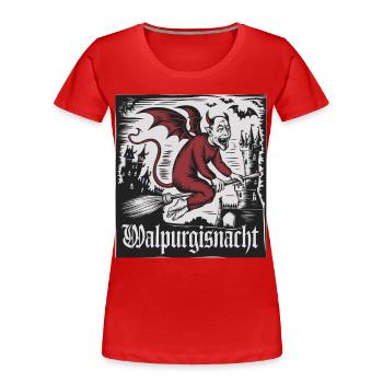 Hexen Walpurgisnacht Fliegender Dämon Mit Schloss - Frauen Premium Bio T-Shirt - Rot - Vorne - Mia (176cm)