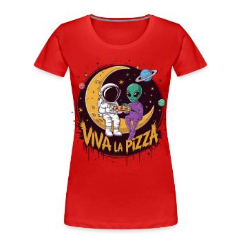 Astronaute Alien Pizza Viva La Pizza dans l’Univers - T-shirt bio Premium Femme - rouge - Devant - Mia (176cm)
