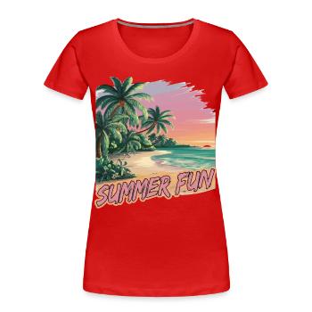 Été Plaisir Plage Coucher de soleil Palmiers - T-shirt bio Premium Femme - rouge - Devant - Mia (176cm)