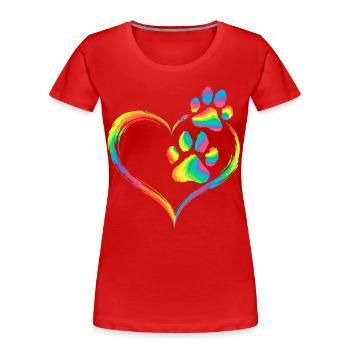 Regenbogen Herz Pfotenabdruck Tierliebe - Frauen Premium Bio T-Shirt - Rot - Vorne - Mia (176cm)