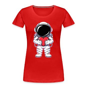 Astronaut Mit Herz Umarmung Liebe Universum - Frauen Premium Bio T-Shirt - Rot - Vorne - Mia (176cm)