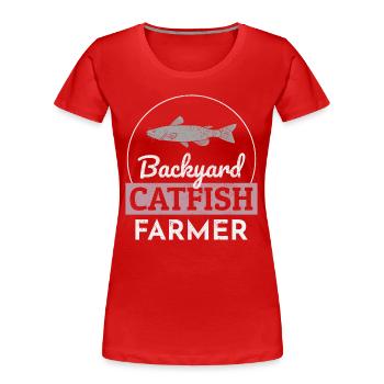 Arrière-cour, poisson-chat, éleveur, pisciculture, ferme, drôle - T-shirt bio Premium Femme - rouge - Devant - Mia (176cm)