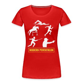 Pentathlon moderne - Escrime Natation Équitation - T-shirt bio Premium Femme - rouge - Devant - Mia (176cm)