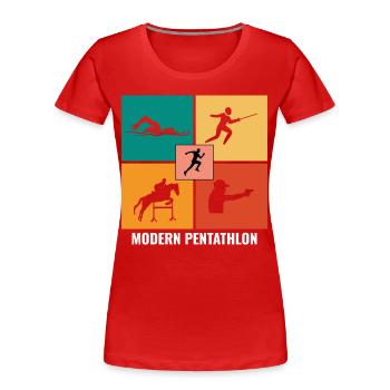 Pentathlon moderne - Escrime Natation Équitation - T-shirt bio Premium Femme - rouge - Devant - Mia (176cm)