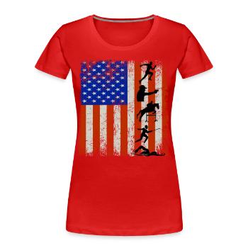 4 juillet Drapeau américain Pentathlon moderne - T-shirt bio Premium Femme - rouge - Devant - Mia (176cm)