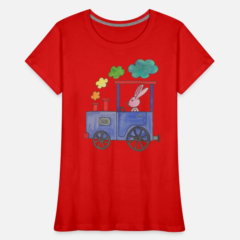 bunter regenbogen Zug mit rosa Hase Frauen Premium Bio T-Shirt
