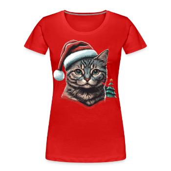 Perfekte Weihnachtskatzenillustration, das Ideal - Frauen Premium Bio T-Shirt - Rot - Vorne - Mia (176cm)