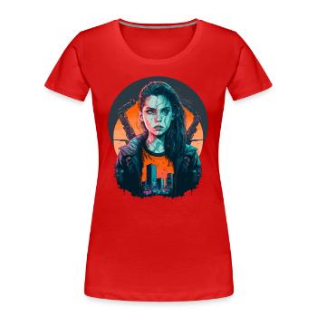 Wunderbares Gemälde eines schönen Cyber-Girls - Frauen Premium Bio T-Shirt - Rot - Vorne - Mia (176cm)