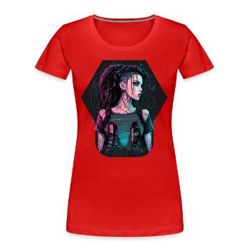 Erstaunliches Gemälde einer schönen Cyber Lady - Frauen Premium Bio T-Shirt - Rot - Vorne - Mia (176cm)