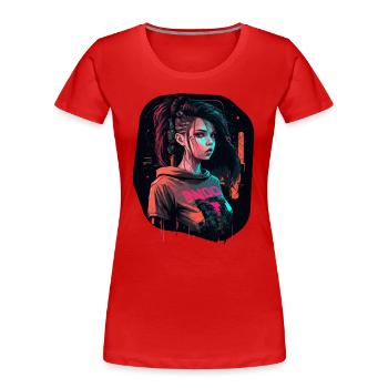 Cooles Design eines schönen Cyber Girls - Frauen Premium Bio T-Shirt - Rot - Vorne - Mia (176cm)