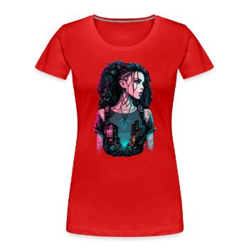 Kunstwerk einer Cyber-Frau - Frauen Premium Bio T-Shirt - Rot - Vorne - Mia (176cm)
