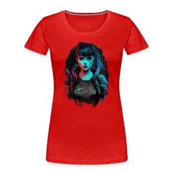 Cooles digitales Gemälde eines Cyber-Girls - Frauen Premium Bio T-Shirt - Rot - Vorne - Mia (176cm)