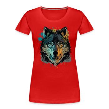 Wunderbare Zeichnung eines Wolfskopfes - Frauen Premium Bio T-Shirt - Rot - Vorne - Mia (176cm)