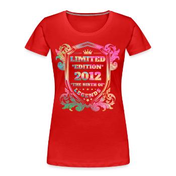 2012 Geburtstag Jahrgang Vintage Regenbogenfarben - Frauen Premium Bio T-Shirt - Rot - Vorne - Mia (176cm)