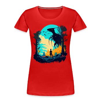 Rebellischer Alien - Frauen Premium Bio T-Shirt - Rot - Vorne - Mia (176cm)
