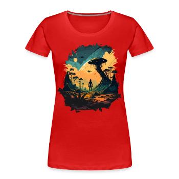 Weltraum - Frauen Premium Bio T-Shirt - Rot - Vorne - Mia (176cm)