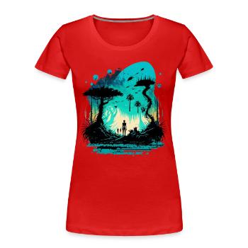 reise - Frauen Premium Bio T-Shirt - Rot - Vorne - Mia (176cm)