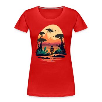 Alien in der fremden Welt - Frauen Premium Bio T-Shirt - Rot - Vorne - Mia (176cm)