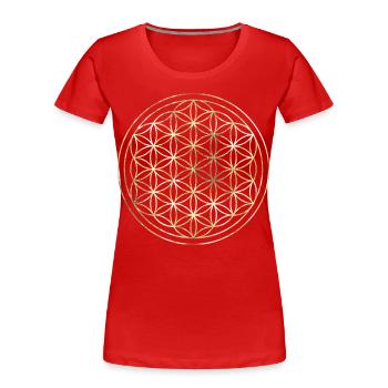 Fleur de Vie en or - T-shirt bio Premium Femme - rouge - Devant - Mia (176cm)