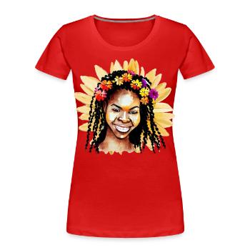 Schöne schwarze Frau mit Blumen-Stirnband - Frauen Premium Bio T-Shirt - Rot - Vorne - Mia (176cm)