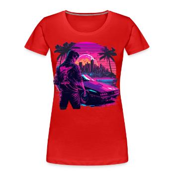 Mec cool des années 80 - T-shirt bio Premium Femme - rouge - Devant - Mia (176cm)