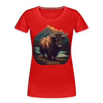 Yak Bull - Frauen Premium Bio T-Shirt - Rot - Vorne - Mia (176cm)