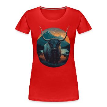 Yak avec d’énormes cornes - T-shirt bio Premium Femme - rouge - Devant - Mia (176cm)