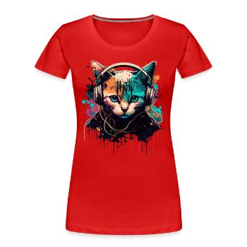 Gamer Cat Design - Frauen Premium Bio T-Shirt - Rot - Vorne - Mia (176cm)